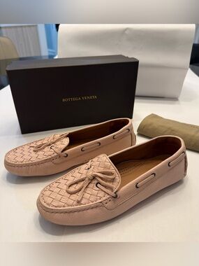 Bottega Veneta Women’s Woven Leather Loafers — Blush Pink Size 41